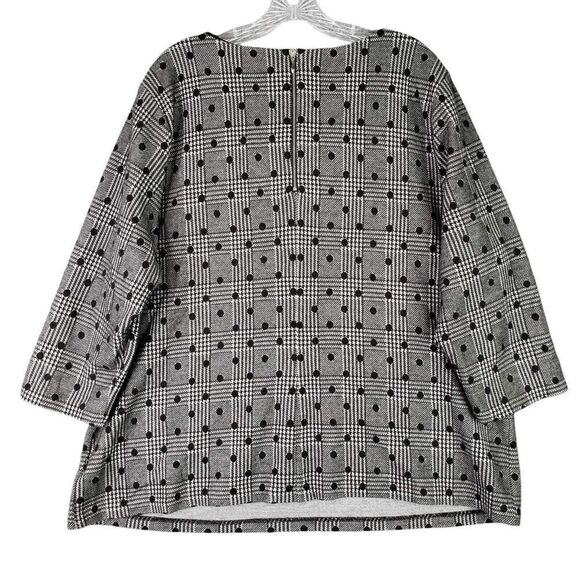 Talbots Shirt Women's Plus Size 2X Polka Dot Plaid LS Popover Black Cotton - Picture 3 of 7